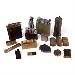 Collection of lighters, including three Art Deco cased lighters, Fujiama table lighter, Pa...