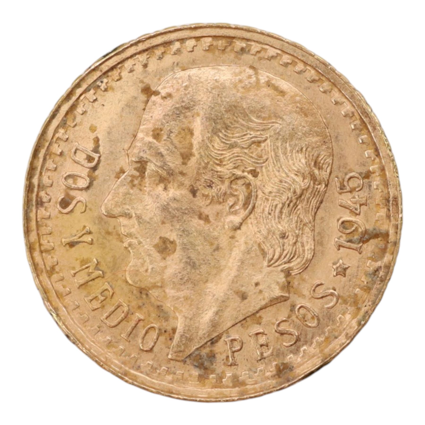 Mexico 1945 gold two and a half pesos coin