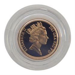 Queen Elizabeth II 1995 gold proof half sovereign, cased with certificate
