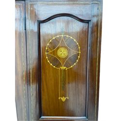 Edwardian inlaid mahogany wardrobe, oval mirror door, single drawer to base