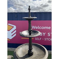 Victorian design large heavy cast iron garden centre-piece fountain, three graduating tiers, on swan base