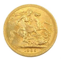 Queen Elizabeth II 1965 gold full sovereign coin 