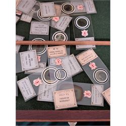 Victorian collector's specimen cabinet, containing a number of prepared microscope slides including miniature photographs, animal and human pathological, physiological and histological specimens and botanical specimens, mostly annotated in ink, the cabinet with glazed door, the drawers with bone handles and lined with green felt, owned by Dr Arthur Bristow, together with a picture of the doctor, cabinet H43cm