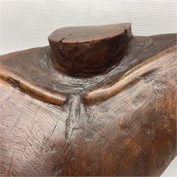 Helen Skelton (British 1933 – 2023): Large carved wooden sculpture, modelled as a male torso, H40cm. Born into an RAF family in 1933 in Kent and travelled the world extensively during her childhood. After settling in Bridlington, Helen immersed herself in painting, textiles, and wood sculpture, often inspired by nature's beauty. Her talent was showcased in a one-woman show at Sewerby Hall and recognised with the sculpture prize at Ferens Art Gallery in 2000. Sadly, Helen’s daughter passed away from cancer in 2005. This loss inspired Helen to donate her sculptures to Marie Curie upon her passing in 2023.