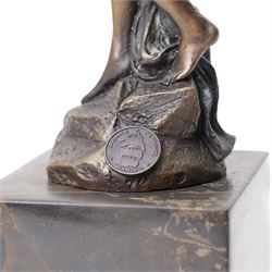 After Angelo Basso - art nouveau style bronze of a dancing lady, on marble base, H36cm