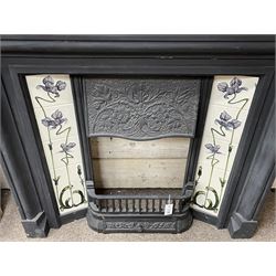 The Gallery Collection Fireplaces - 'Edwardian' cast iron fireplace, the hood decorated with interlacing floral design, with Art Nouveau inspired upright tiles