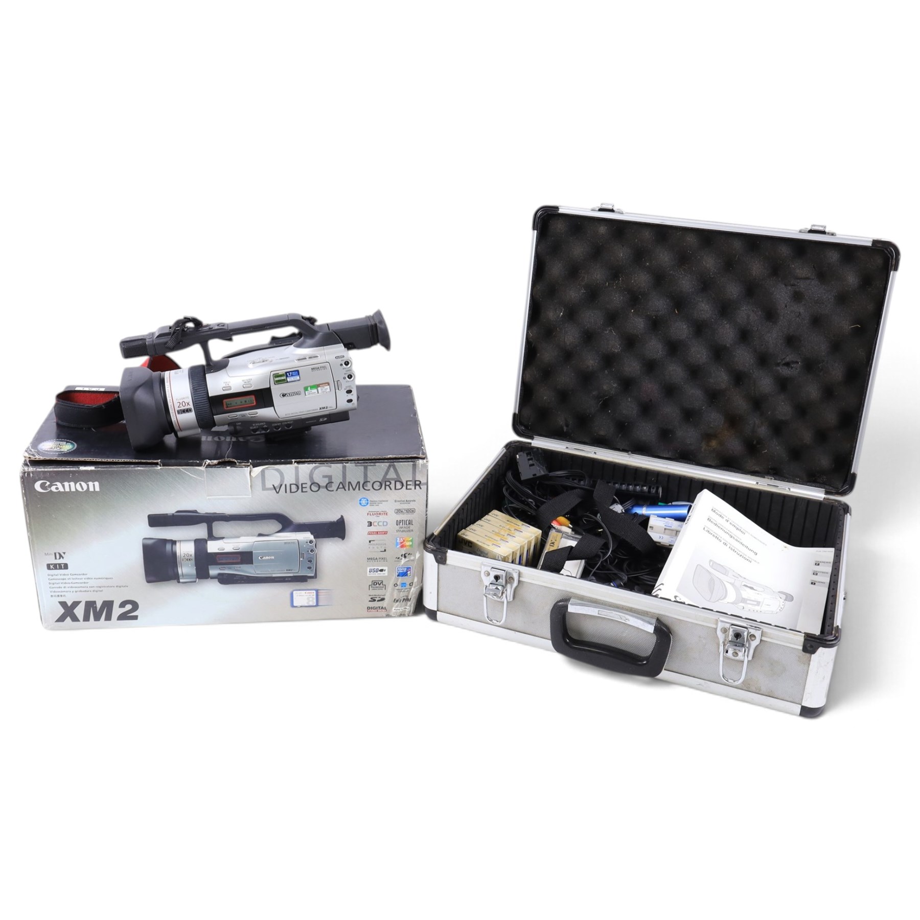 Canon XM2 3CCD Digital Video Camcorder, with original box and instructions, contained in a flight case with accessories