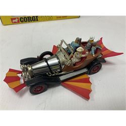 Corgi - two Chitty Chitty Bang Bang 266 die-cast model cars, one in original box, with spare Caractacus and Truly figures