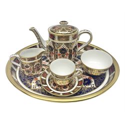 Royal Crown Derby Imari pattern miniature tea set, comprising tray, teapot, milk jug, sucrier, tea cup and saucer