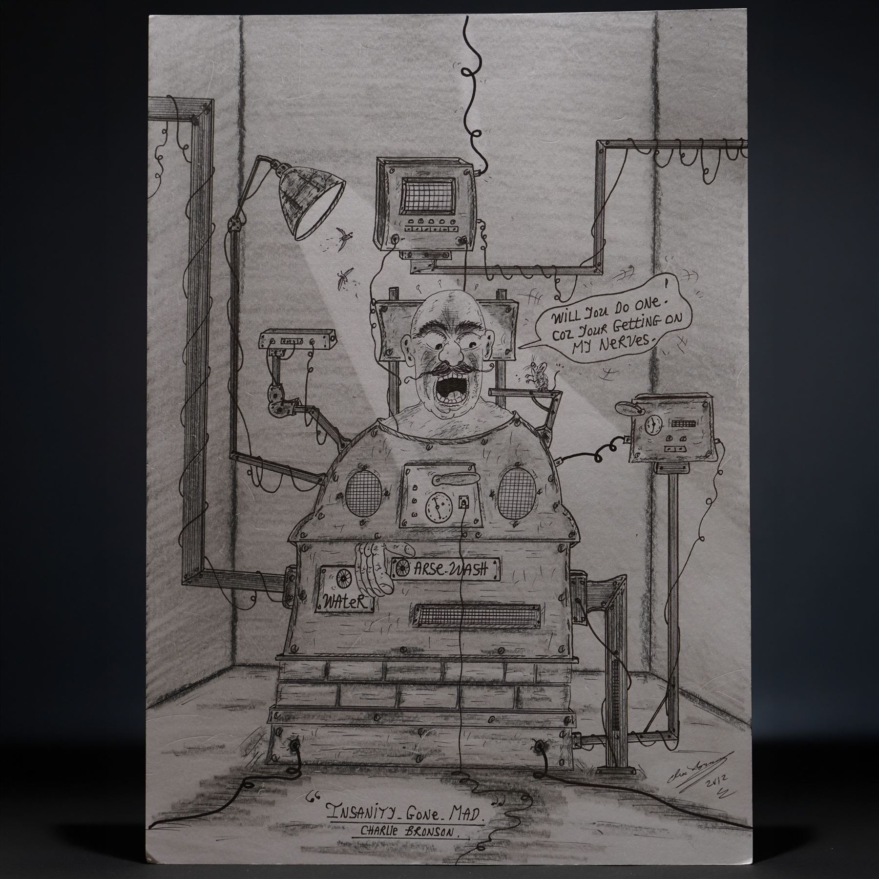 Charles Bronson (Charles Arthur Salvador) (British 1952-): A comprehensive collection of five hundred mixed media works executed between 2000 and 2025. Produced during the artist’s long-term incarceration, the works are primarily in ink, coloured pencil and mixed media on paper. The collection includes multiple formats: A5 (15 works), A4 (308 works), A3 (164 works) and A2 (13 works). Some are signed and dated; a number are executed on the reverse of official prison documents and other repurposed materials, reflecting the limited availability of art materials within the prison environment. This collection represents the largest body of the artist’s work to be offered as a single lot and has not previously been available on the market. (500) (unframed)

Notes: Dated examples span the period from 2000 to 2025, with the greatest concentration produced between 2012 and 2019 and including a group of recent large-scale works from the final years of the period; approximately twenty percent are undated.