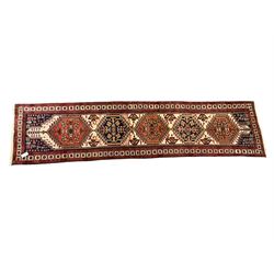 Persian Ardebil runner rug, beige and red ground, diamond centre pattern