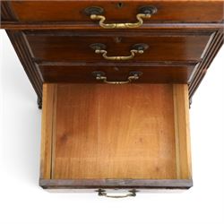 D Matthews & Son Office Furnishers (Liverpool) - Edwardian mahogany twin pedestal partners desk, rectangular top with inset green leather writing surface, fitted with an assortment of twelve drawers with brass swan neck handles, the pedestals with cupboards fitted to the opposing side, raised on ogee bracket feet