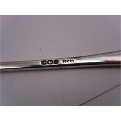 Pair of early 20th century silver salad servers, both with shaped bowls and fluted handles, hallmarked James Dixon & Sons Ltd, Sheffield 1918