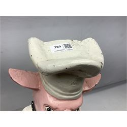20th century painted cast iron door stop modelled as a pig chef, H58cm
