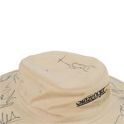 Signed International cricket memorabilia, comprising Alan Donald signed Kookaburra Commander cricket ball, wide brimmed hat signed by Darren Sammy and other West Indies players and a collection of signed miniature cricket bats, each with signatures of International cricket players including Brian Lara, Grant Flower, Richard Hadlee, Zimbabwe vs Rest of World 1993, South Africa vs Presidents VI 1994, Eastern Province South Africa 1992 and South Africa Touring Side Scarborough 1994
