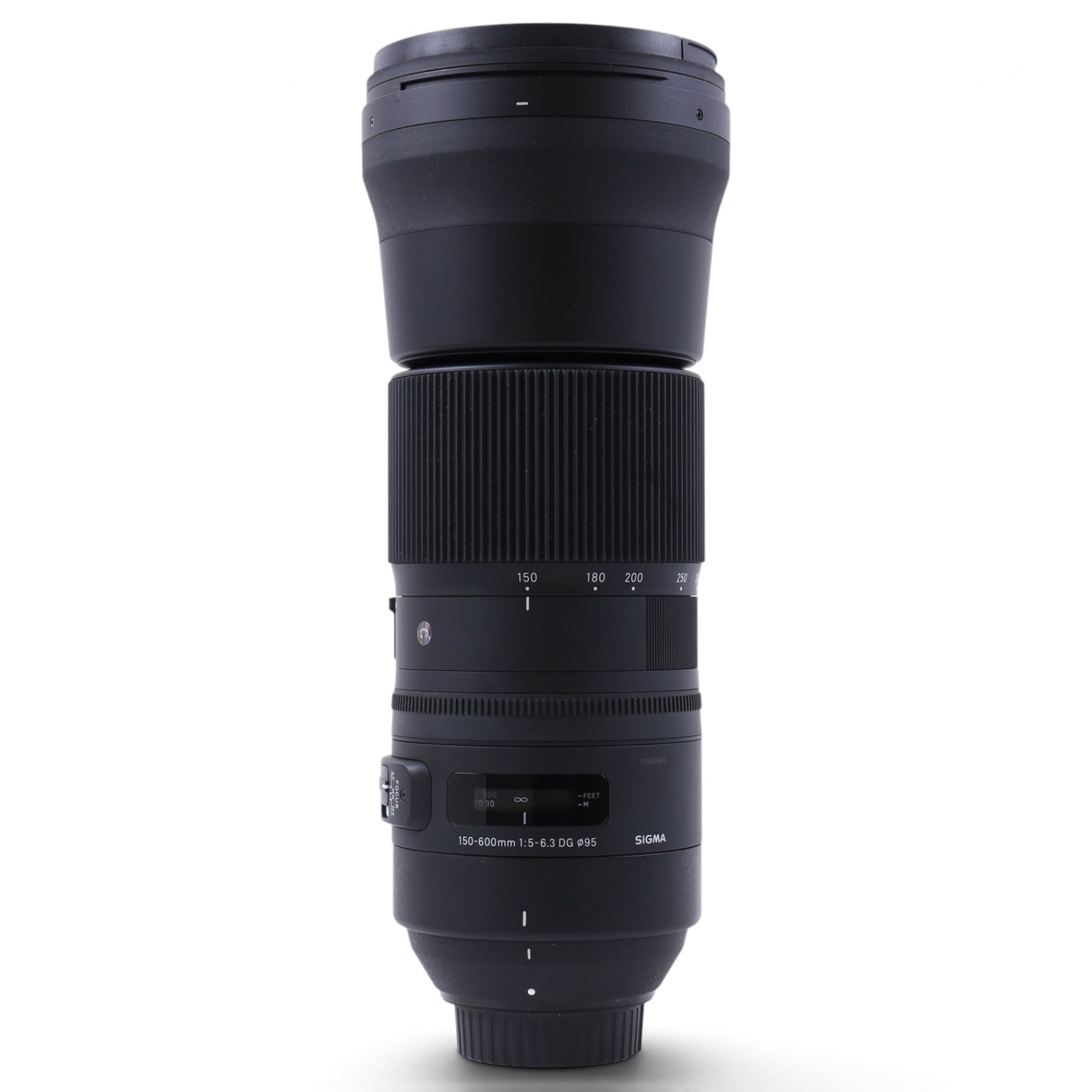 Sigma 150-600mm F5-6.3 DG camera lens, serial no. 53565860, boxed with soft case 