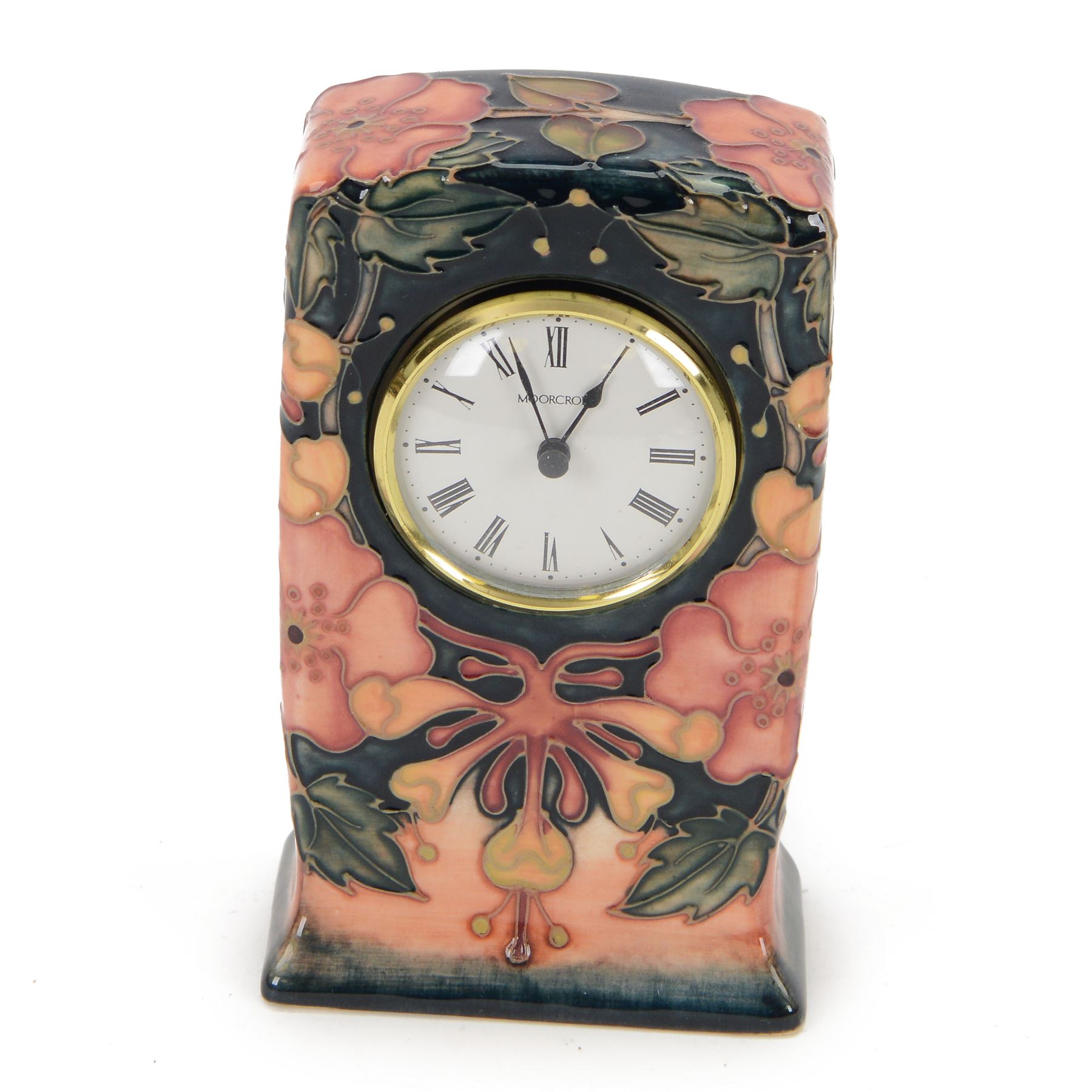 Moorcroft clock in Paradise Found pattern, with impressed mark beneath H15cm