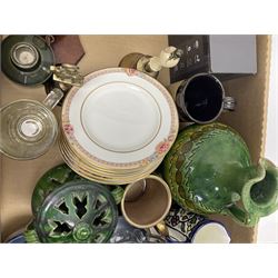 Royal Doulton Darjeeling pattern tea set for six, comprising teacus, saucers, dessert plates, milk jug and sucrier, together with other ceramics and collectables, in two boxes