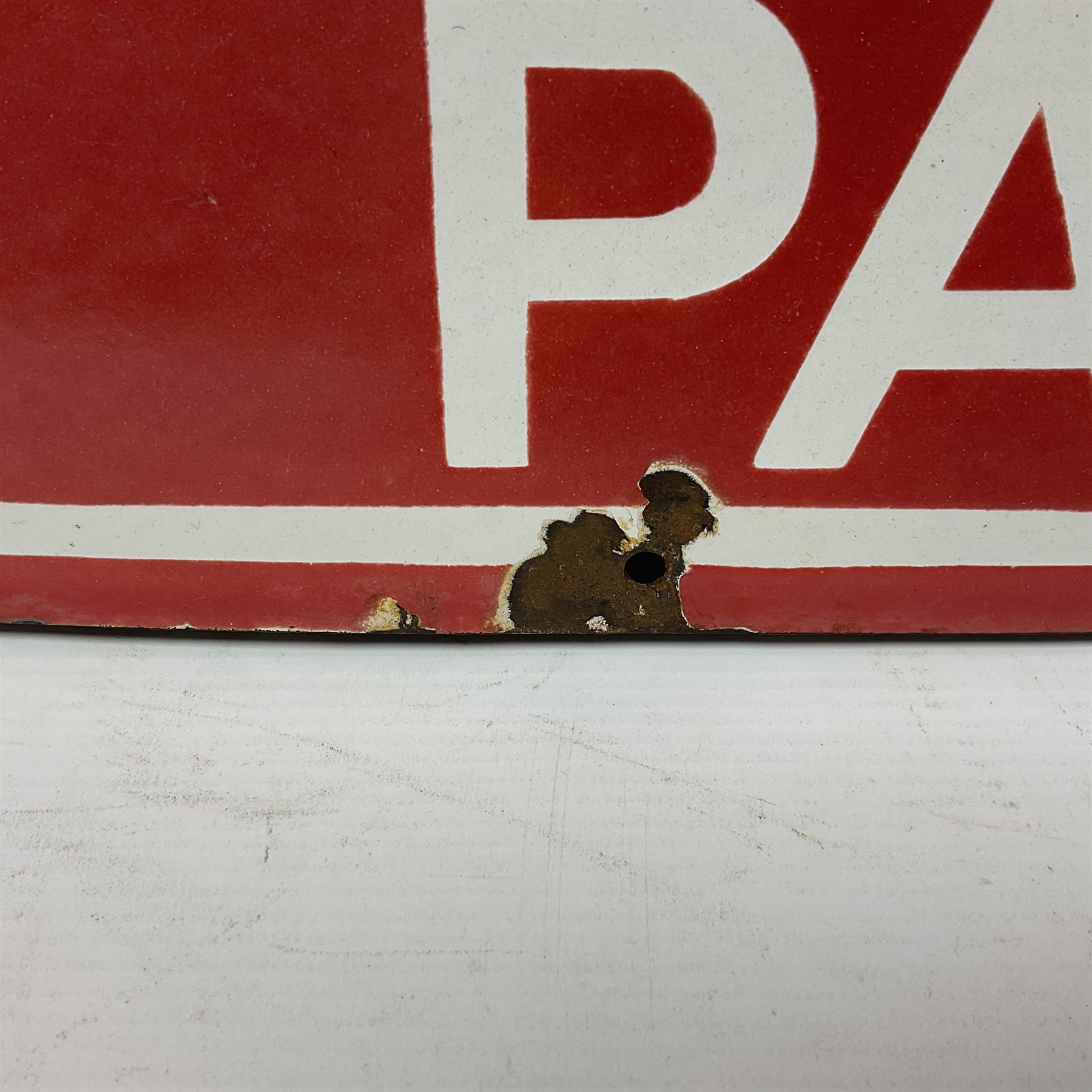 Rowntree's enamel advertising sign, 'Rowntree's Pastilles' white writing on a red ground, H30cm, L92cm