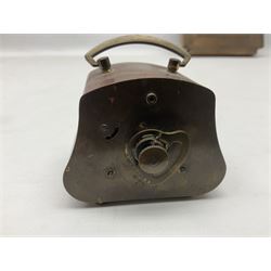 Smiths barometer in carved and stepped oak square case, together with a small copper 8 days clock with bevelled glass plate