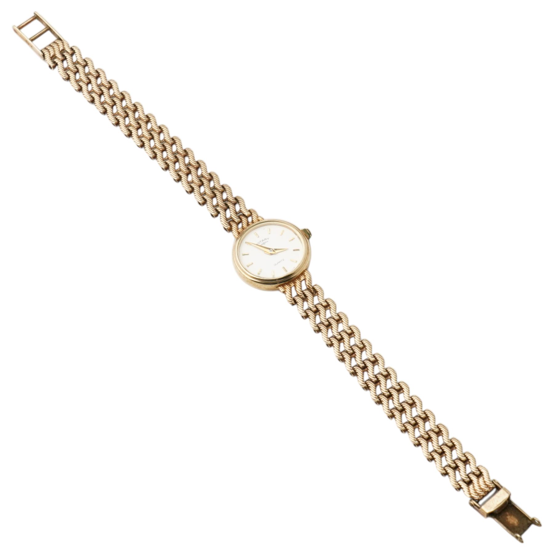 Rotary 9ct gold quartz wristwatch, on integral 9ct gold bracelet