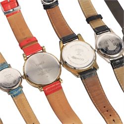 Six Disney Mickey/Minnie Mouse watches, two Mickey Mouse ring watches and a clip on stop watch