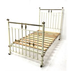 Victorian brass and cream painted bedstead 