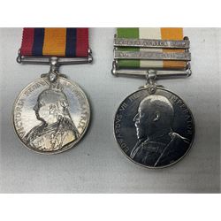 Kings South Africa Medal with two clasps for South Africa 1901 & 1902 awarded to 2694 Serjt. J. Campbell K.O. Scot. Bord.; and Queens South Africa Medal marked 59(?)8 Pte. A.T. Browne Grahamstown G.; both with ribbons (2)