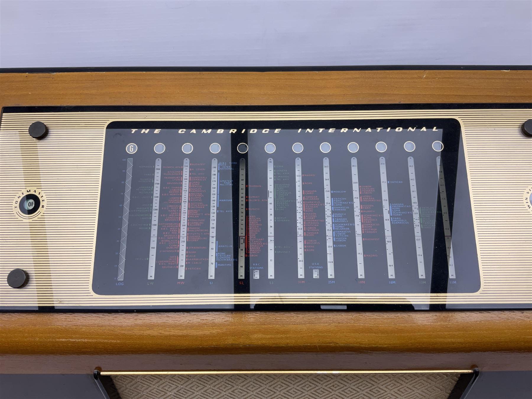 1950s Pye Type PE80 Cambridge International radio, W58cm H43cm D27cm, together with 1952 Pye Type P45 valve radio and 1940s Pye Type 15A radio (3)