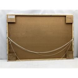 Peter Van Straten (South African 1972-): 'Breast-Stroke' Flying Girl and Terrier, oil on canvas laid on board signed, titled verso 95cm x 139cm (unframed)
Provenance: with Knysa Fine Art, 8 Grey St., Knysa, South Africa, label verso