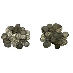 Approximately 100 grams of pre 1920 and approximately 110 grams of pre 1947 Great British silver coins