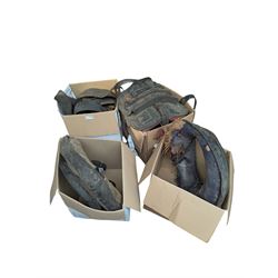 Collection of Draft Horse tack, including two collars, one saddle, and a large collection ...