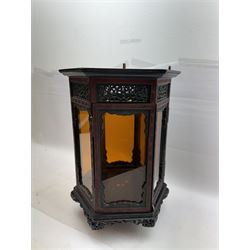 20th century Chinese lacquer lantern of hexagonal form, H34cm