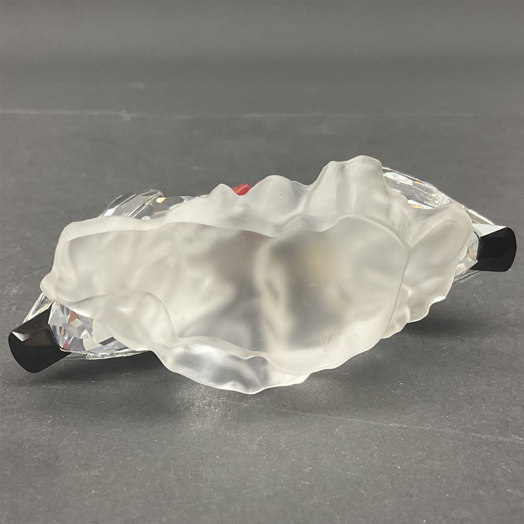 Three Swarovski Crystal bird figures, comprising Toucan, pair of puffins and pair of parrots on a branch, tallest H10cm