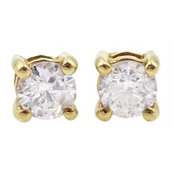 Pair of 18ct gold round brilliant cut diamond stud earrings, stamped 750, total diamond weight approx 0.45 carat