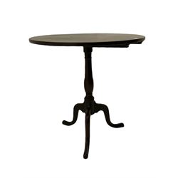 Georgian mahogany tripod table, circular tilt top on turned column, three out splayed supports