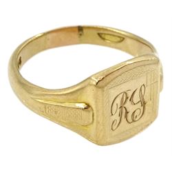 9ct gold signet ring with engraved R S initials, hallmarked