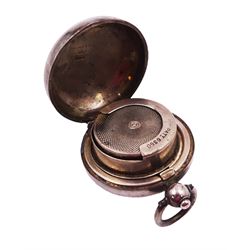 Late Victorian silver sovereign holder, of plain circular form, opening to reveal engine turned coin holder, hallmarks worn and indistinct, date probably Birmingham 1900