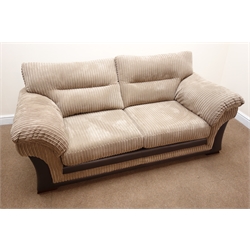  Two seat sofa upholstered in dark beige jumbo cord and suede effect fabric, W190cm  