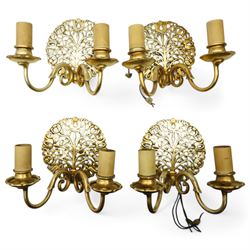 Art Nouveau pierced globe and six branch chandelier, each scrolled branch holding a single candle-style bulb holder and fitted bobeche, with four matching sconces, chandelier H55cm