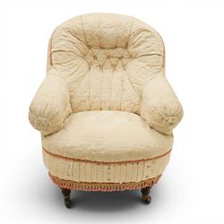 Victorian button-back nursing chair, the rounded horseshoe back enclosing a deep upholster...