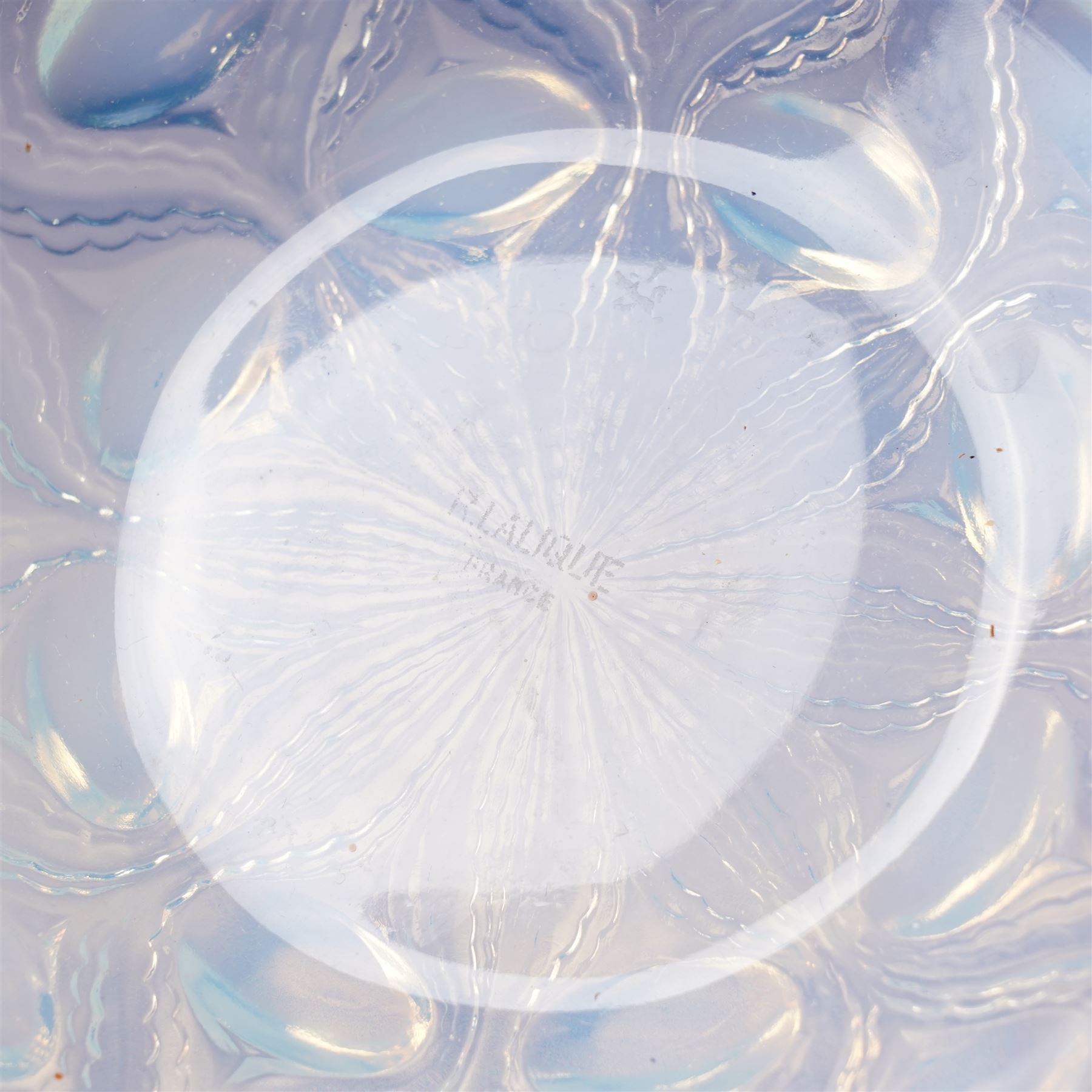 Lalique opalescent glass 'Bulbes' pattern shallow bowl marked 'R Lalique France' D25cm 