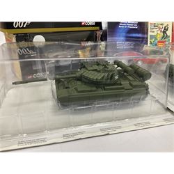 Corgi - The Definitive Bond Collection and The Director's Cut - nine die-cast vehicles from You Only Live Twice, Goldfinger, For Your Eyes Only, Diamonds Are Forever etc; Corgi Classics Moonraker Shuttle and Lotus Esprit; two other Corgi James Bond packs; Carrera Die Another Day Aston Martin V12 Vanquish; nine Johnny Lightning carded James Bond vehicles; Dragon carded Wai Lin figure; and three Fabbri tanks; all boxed/packaged (27)