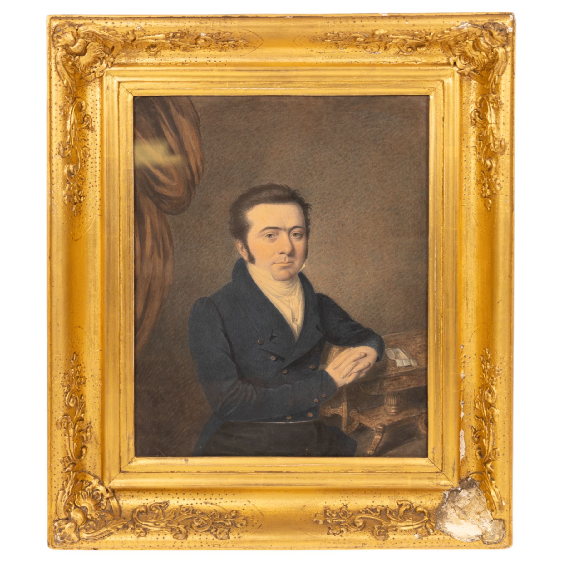 English School (19th Century): Portrait of a Genteel Couple, pair watercolours unsigned 36cm x 29cm (2)