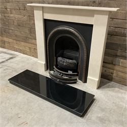 Aurora Dorchester Black Fire suite - granite style surround with cast iron insert, electric fire with remote and black hearth