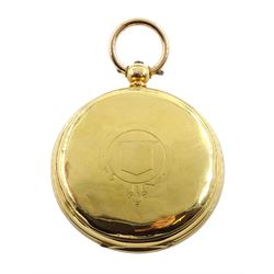 Victorian 18ct gold open face English lever fusee pocket watch by John George Forrest, London & Aberdeen, No. 70336, white enamel dial with Roman numerals and subsidiary seconds dial, case makers mark F.W, Chester 1880