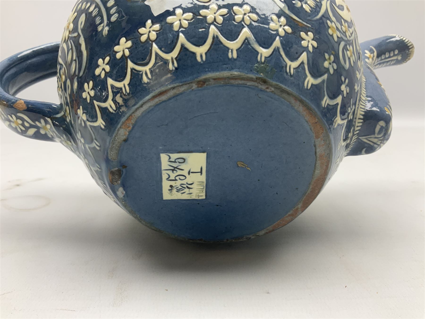 Swiss Thun pottery teapot and cover, decorated with edelweiss flowers, H16cm