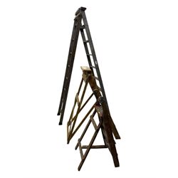 Slingsby - large pair of wooden ladders; G A Jones's - wooden steps; and a small wooden step ladder (3)