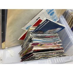 Large quantity of vinyl LPs, predominantly rock and pop, to include Elvis, Elton John, The Kinks, Deep Purple, Eurythmics, Whitney Houston, Phil Collins, Rolling Stones etc, in three boxes, together with quantity of 45 rpm records, Steepletone SRP1R-11 record player and record carry case