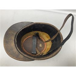 WW1 French Ecole Speciale Militaire Saint-Cyr shako with metallic tricolor cockade and scarlet pompom c1914